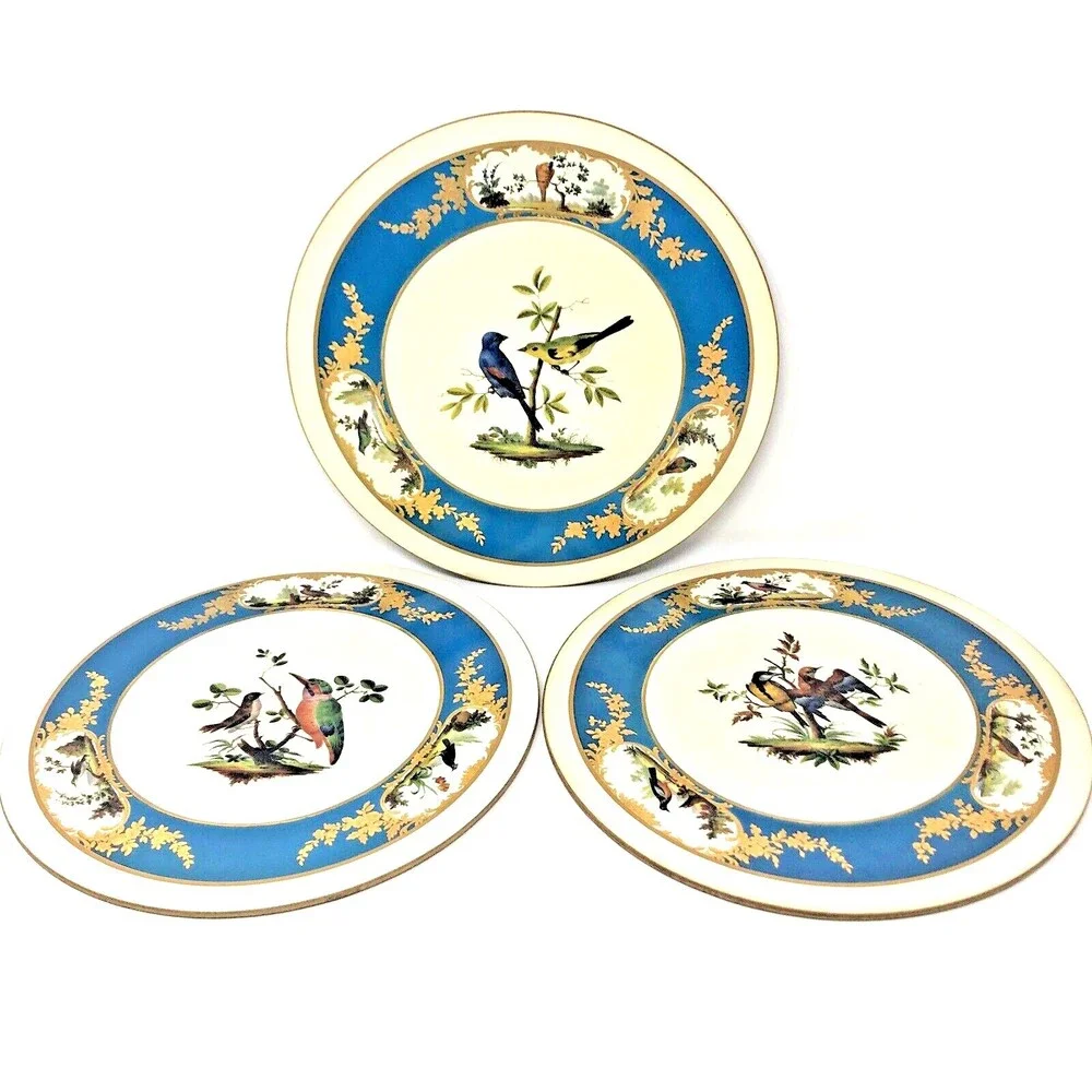 VTG Clover Leaf Wild Bird Cork Trivet Hot Pad King Fisher Golden Finch Set Of 3